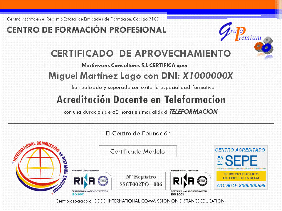 Certificado Acreditacion Docente ISO 9001