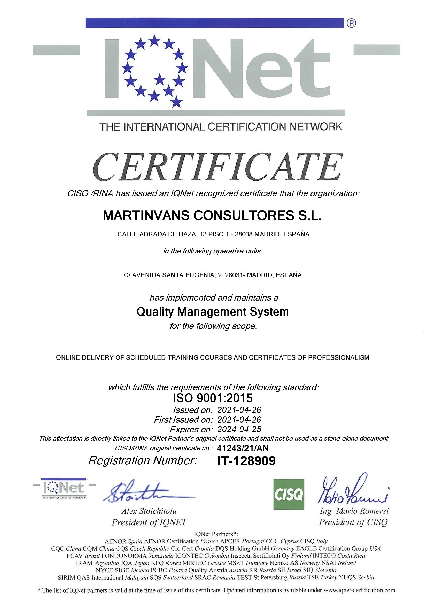 Certificado ISO 9001 QNET